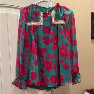 JODIFL Floral Blouse in Teal and Pink